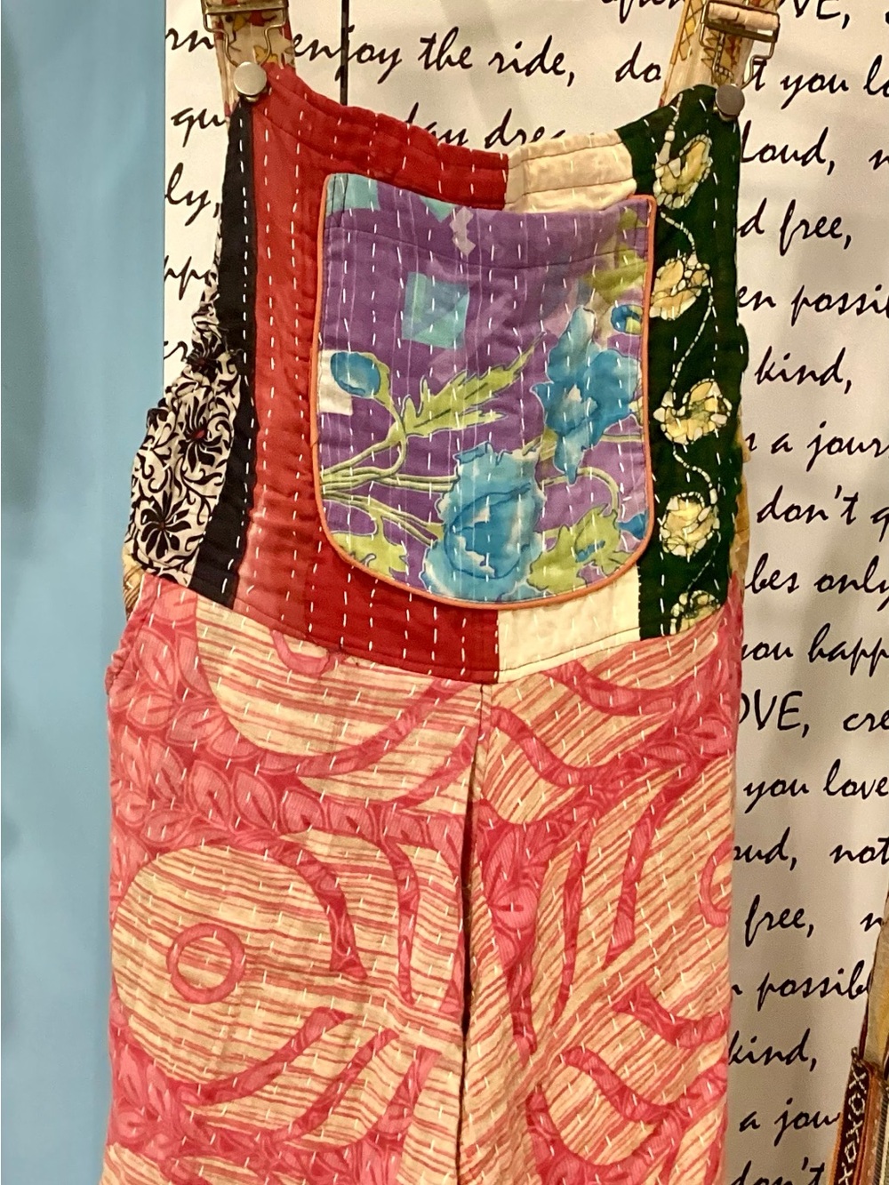 Kantha Quilted Pink Floral Women’s Shorts Overall
